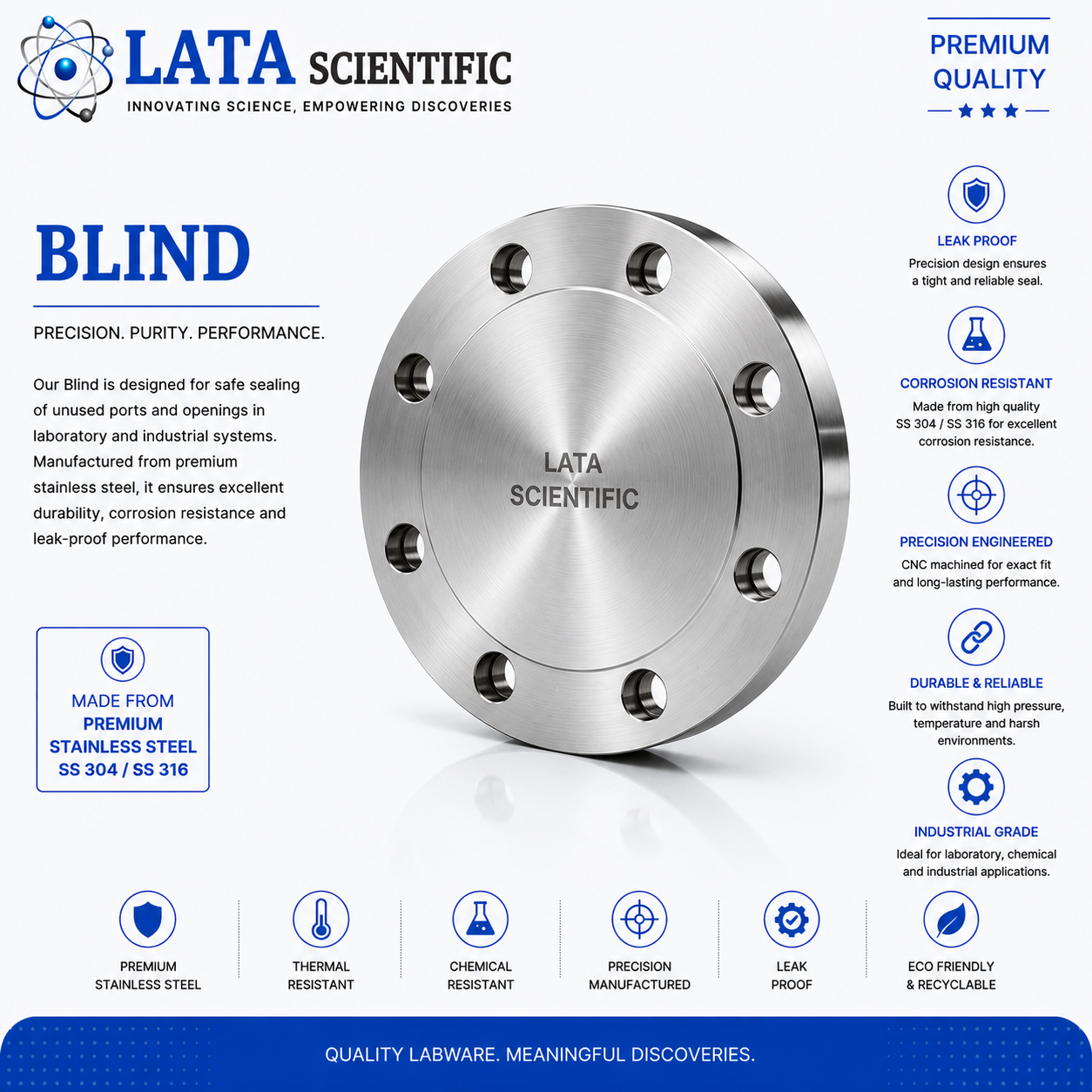 Borosilicate glass blind plate for sealing off a flange face
