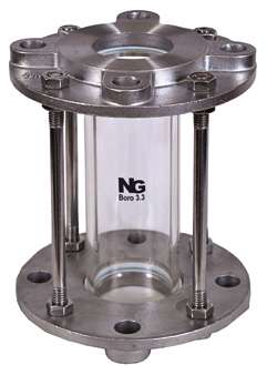 Investment cast tubular sight flow indicator with cast stainless flanges and glass tube