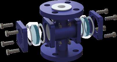 Exploded assembly view of the Lined Double Window Sight Flow Indicator showing numbered components