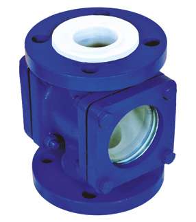 FEP PFA lined double window sight flow indicator with fluoropolymer lined body and two glass windows