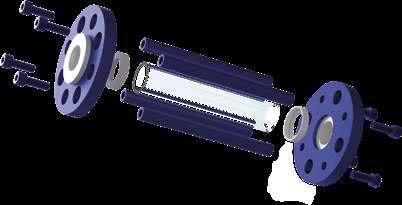 Exploded assembly view of the Lined MS Tubular Sight Flow Indicator showing numbered components