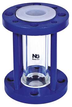 FEP PFA lined mild steel tubular sight flow indicator with glass tube and galvanised tie rods