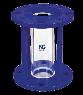 Mild steel allen key tubular sight flow indicator with galvanised tie rods and glass tube