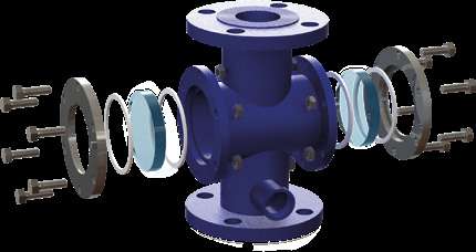 Exploded assembly view of the MS Jacketed Double Window Sight Flow Indicator showing numbered components