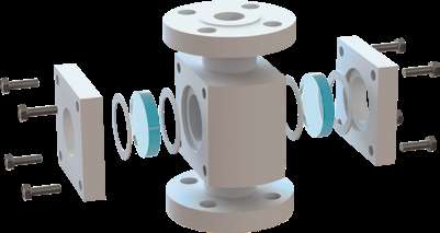 Exploded assembly view of the PP Double Window Sight Flow Indicator showing numbered components