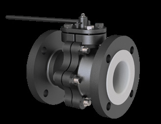 PTFE lined ball valve with cast steel body and fluoropolymer lined bore