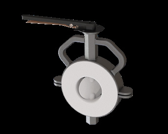 PTFE lined butterfly valve showing disc, stem heights H1 and H2 and lined body