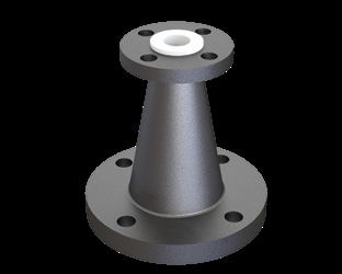 PTFE lined concentric reducer showing the two flange diameters sharing a common centre line