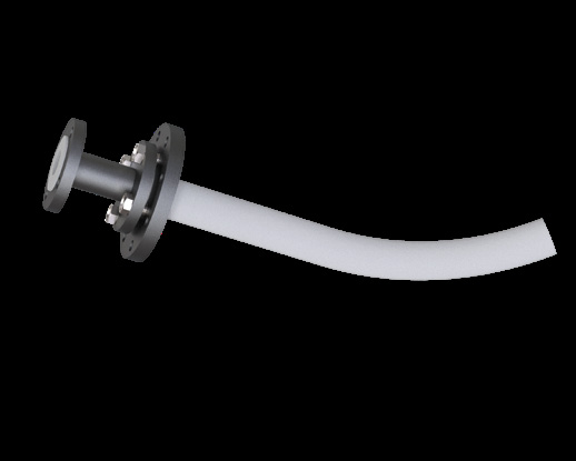 PTFE lined curved dip pipe showing bend radius R and overall immersed length