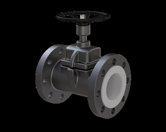 PTFE lined diaphragm valve with bonnet, handwheel height H and lined weir body