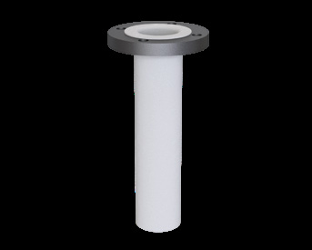 PTFE lined dip leg showing inner diameter and angled discharge end