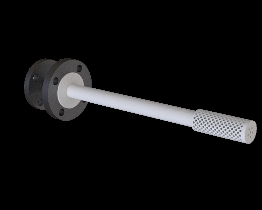 PTFE lined dip pipe with sparger showing the drilled gas distribution section at the lower end