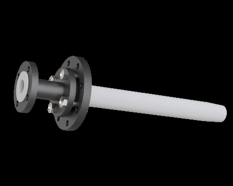 PTFE lined straight dip pipe with vessel mounting flange and open discharge end