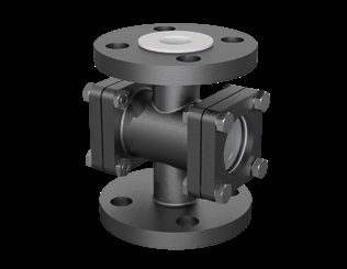 PTFE lined double window sight flow indicator with opposed glass windows and lined body