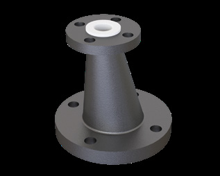 PTFE lined eccentric reducer with offset centre lines keeping one side of the bore flat