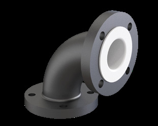 PTFE lined 90 degree elbow in carbon steel with fluoropolymer liner