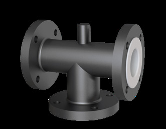 PTFE lined equal tee with three flanged branches of the same bore and fluoropolymer liner