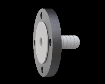PTFE lined hose nipple with flanged end and barbed hose connection