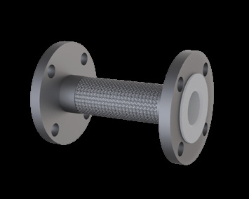 PTFE lined hose pipe with stainless steel corrugated core, wire braid and flanged ends