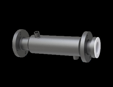 PTFE lined jacketed spool pipe with inlet and outlet jacket nozzles and vent hole