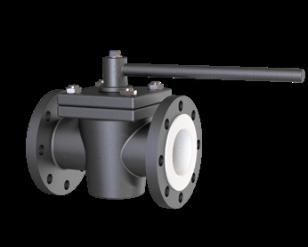 PTFE lined plug valve with tapered plug, stem height H and flanged lined body