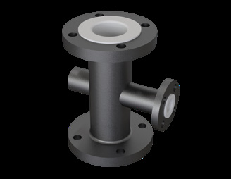 PTFE lined unequal tee with a smaller branch flange than the run flanges