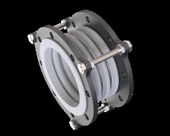 PTFE moulded high pressure bellow with convolutions, stainless reinforcing rings and flanges