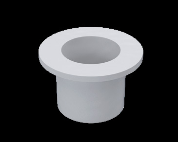 PTFE T-bush for glass lined reactor nozzles showing dimensions A, B, C, D, E and wall thickness