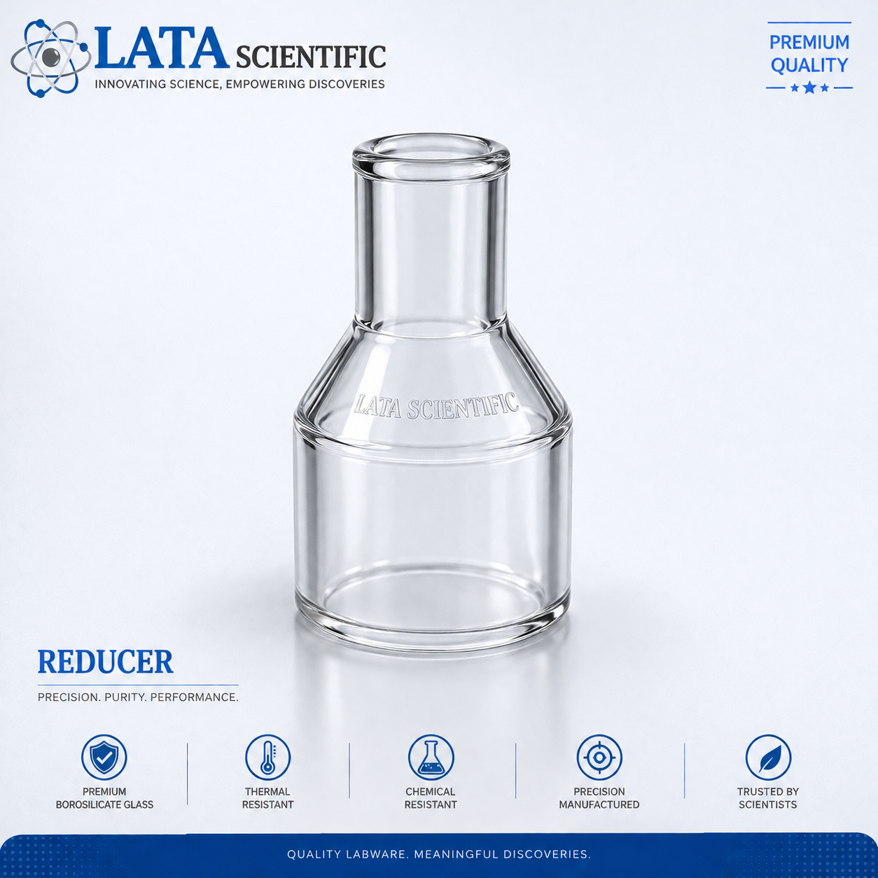 Borosilicate glass reducer joining two different nominal bores