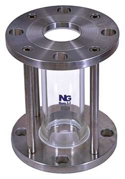 Stainless steel allen key tubular sight flow indicator with tie rods and borosilicate glass tube