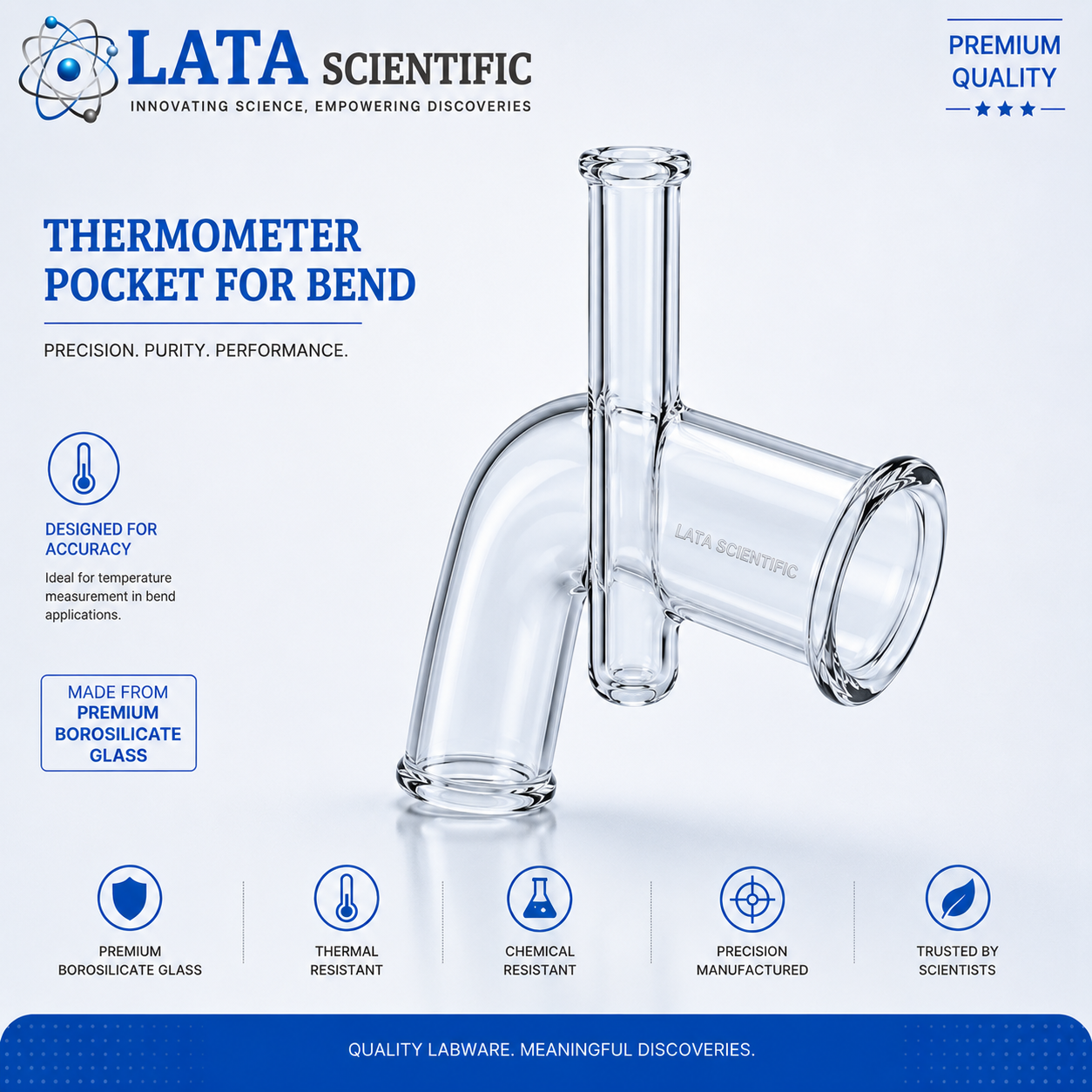 Borosilicate glass thermometer pocket for bend