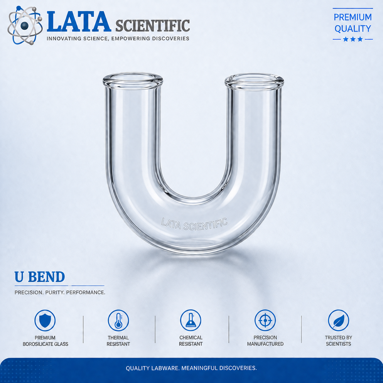 Borosilicate glass U bend returning a line through 180 degrees