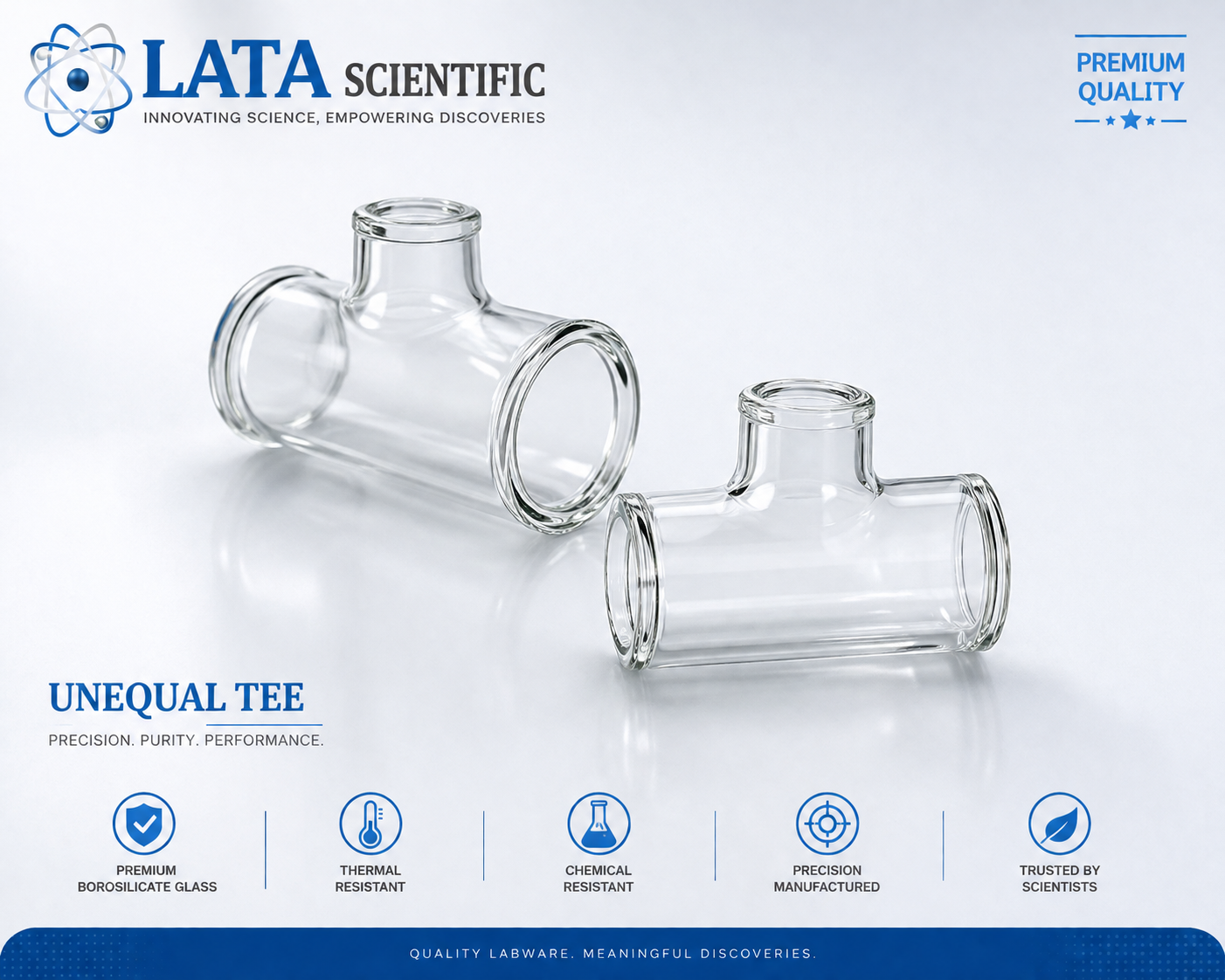 Borosilicate glass unequal tee with a smaller branch than the run