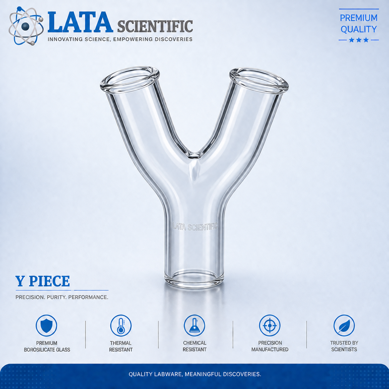 Borosilicate glass Y piece merging two streams at an angle